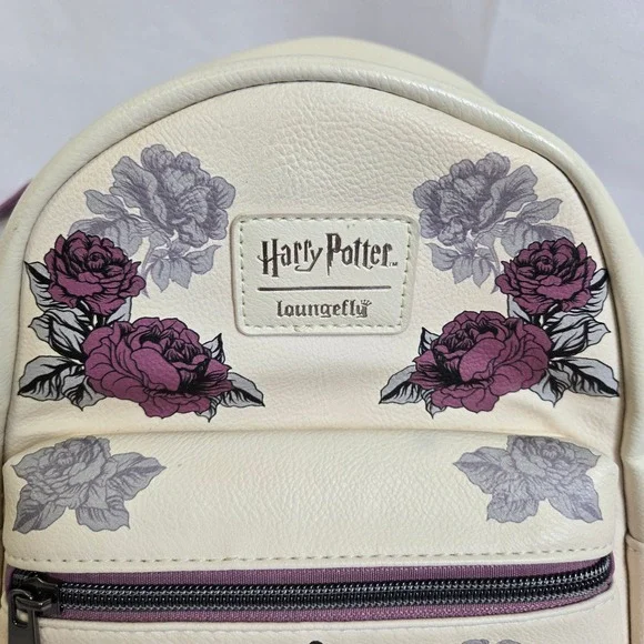 Loungefly Harry Potter Floral Deathly Hollows Mini Backpack, Cream Purple - Picture 15 of 16